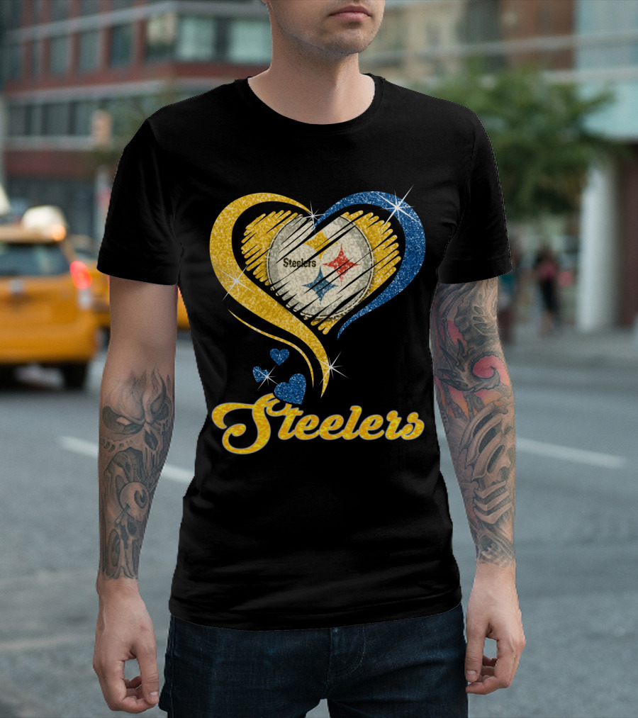 Pittsburgh Steelers Heart And Stars Glitter T-Shirt