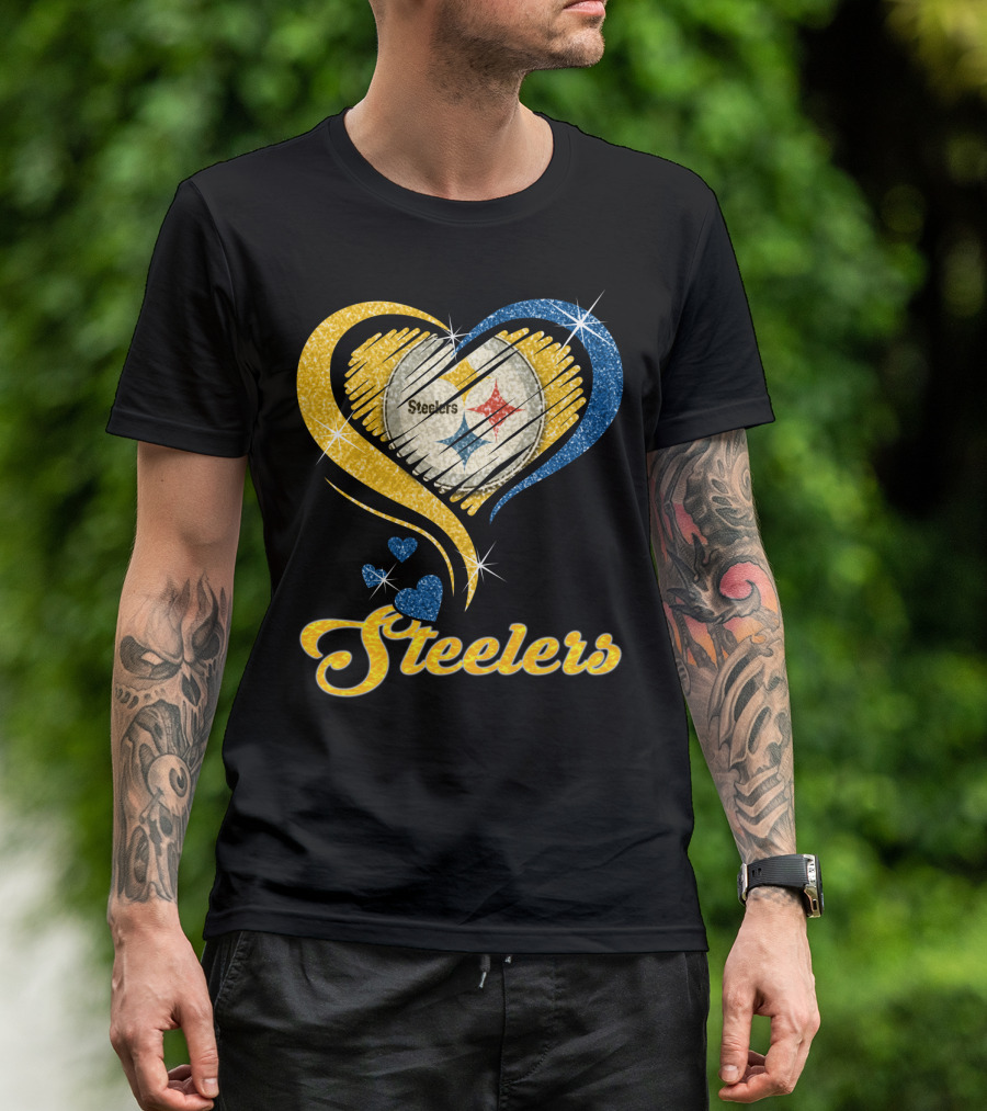 Pittsburgh Steelers Heart And Stars Glitter T-Shirt