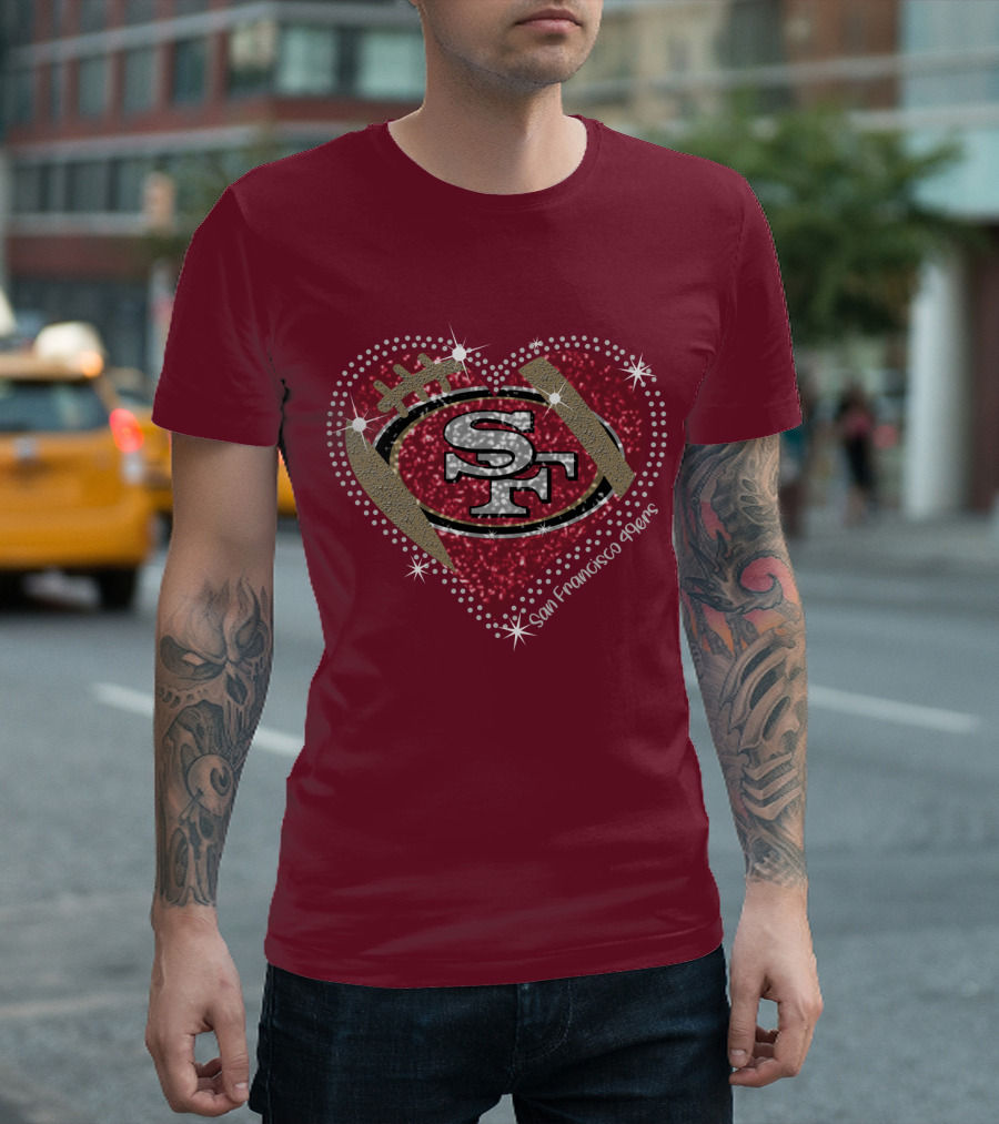 San Francisco 49ers Heart Sparkle Motif T-Shirt