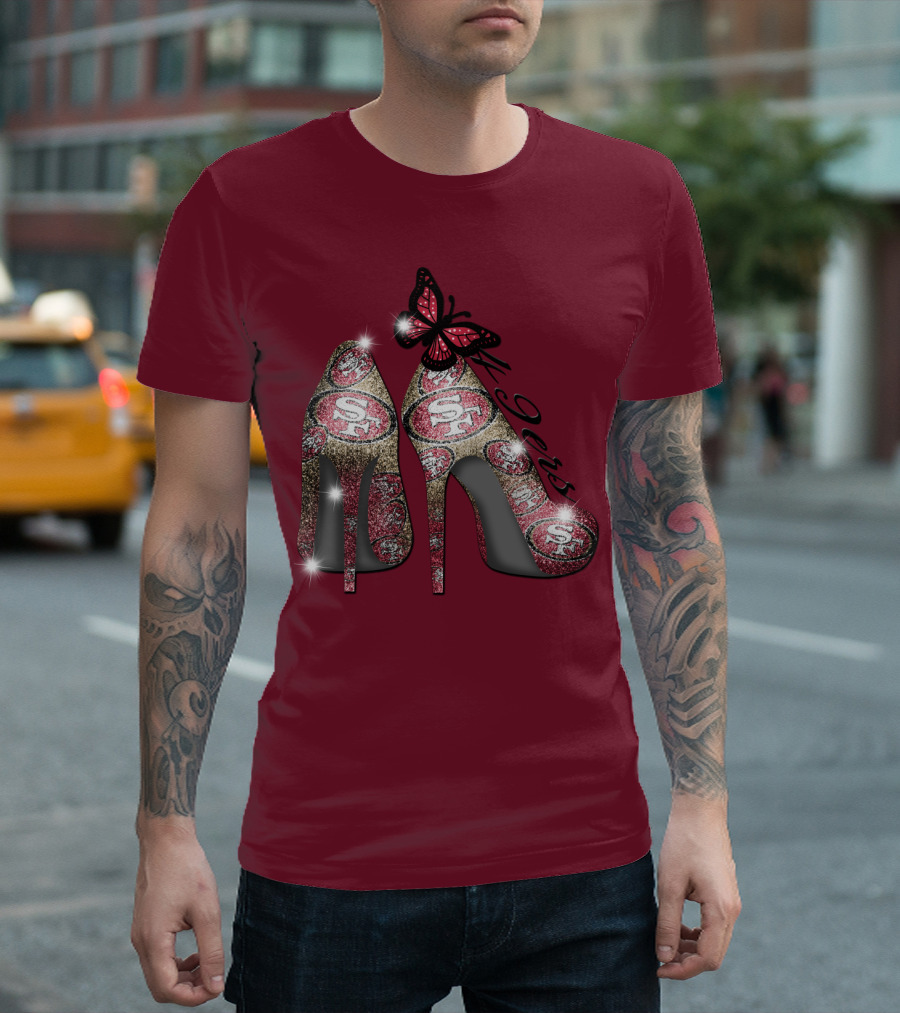San Francisco 49ers High Heels Butterfly Sparkle T-Shirt