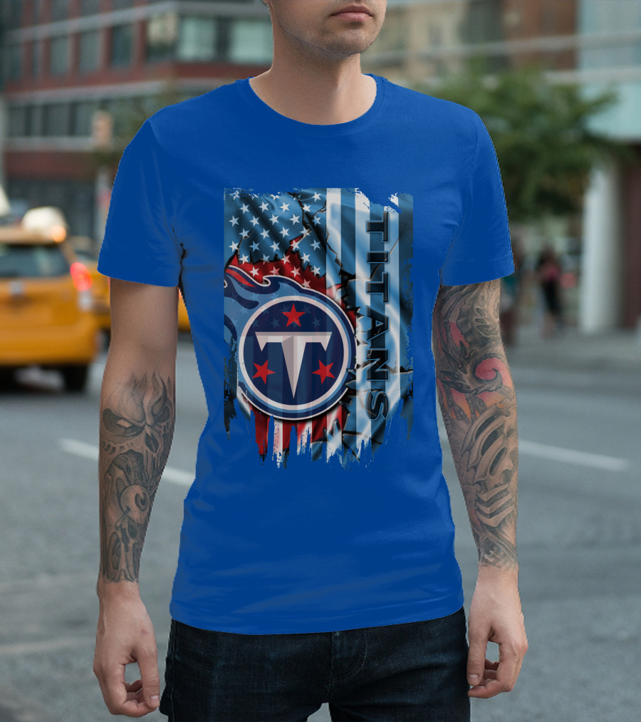Tennessee Titans American Flag Background Stars And Stripes T-Shirt