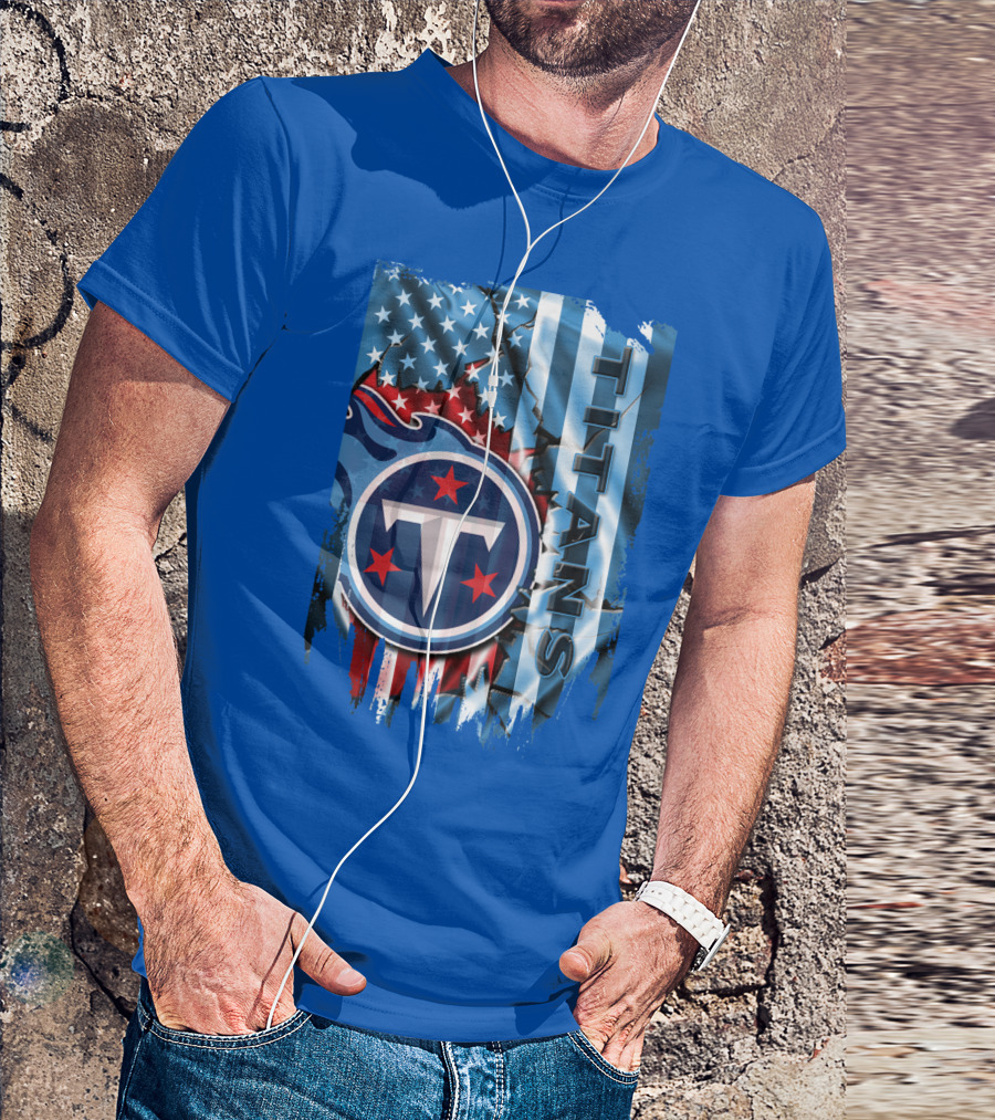 Tennessee Titans American Flag Background Stars And Stripes T-Shirt