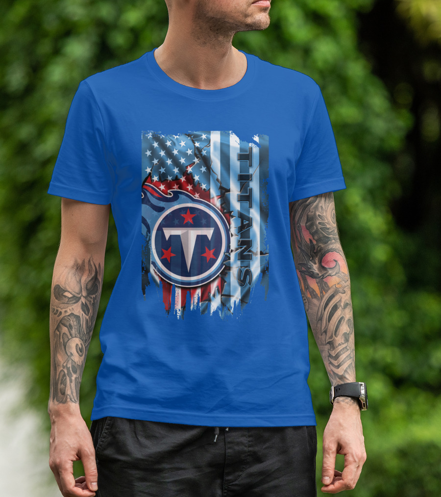 Tennessee Titans American Flag Background Stars And Stripes T-Shirt