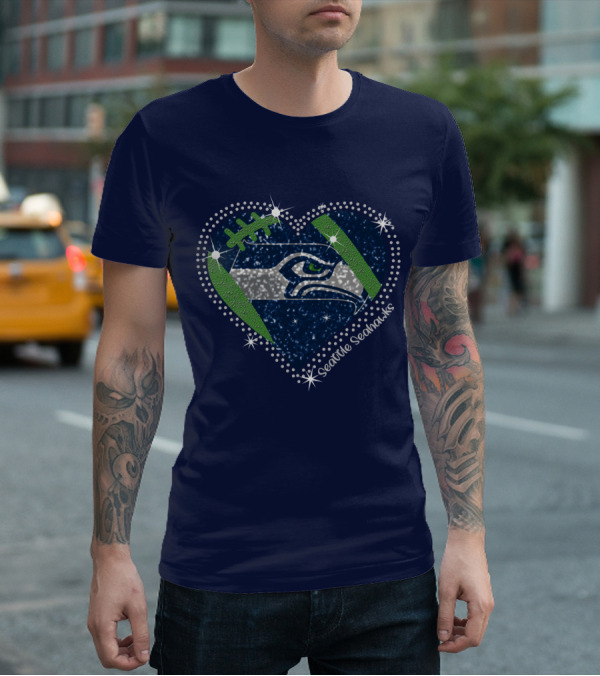 Seattle Seahawks Heart Sparkle Football T-Shirt
