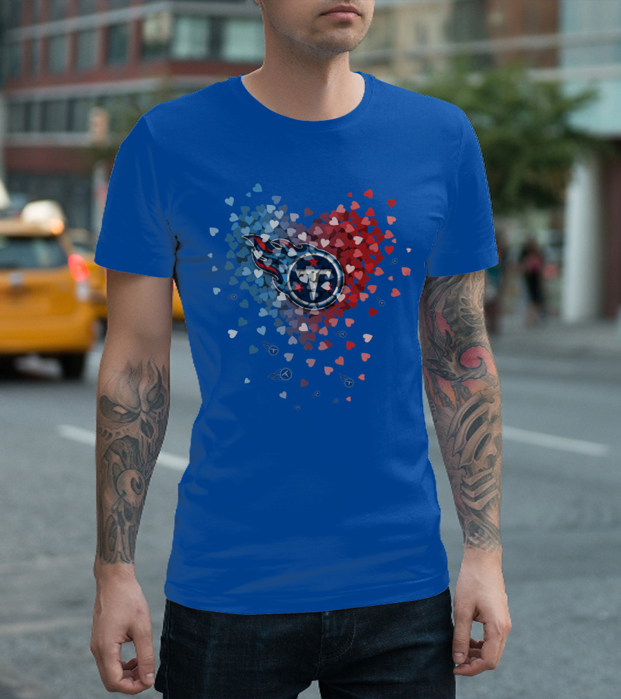 Tennessee Titans Heart Logo Red And Blue Hearts T-Shirt