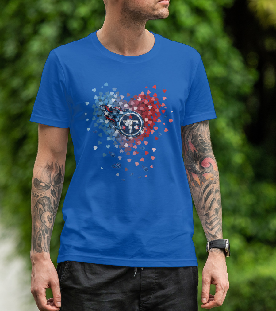 Tennessee Titans Heart Logo Red And Blue Hearts T-Shirt