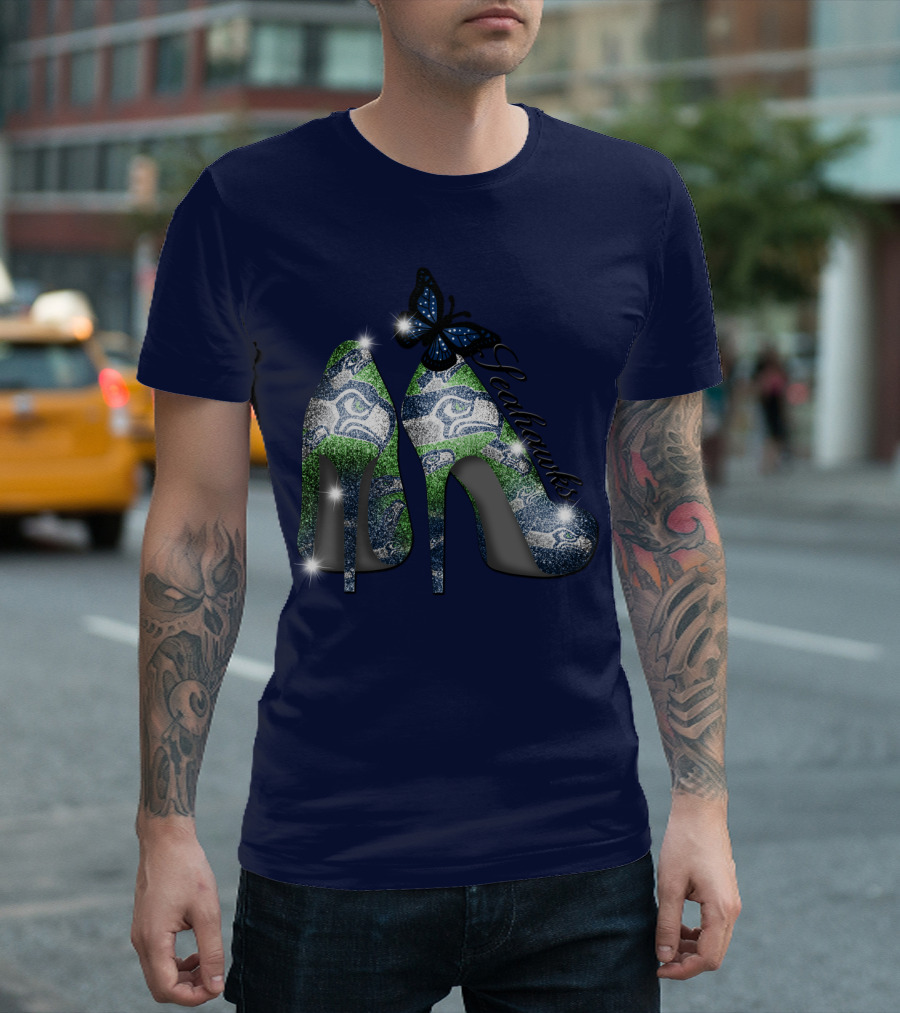 Seattle Seahawks High Heels Butterfly Sparkle T-Shirt