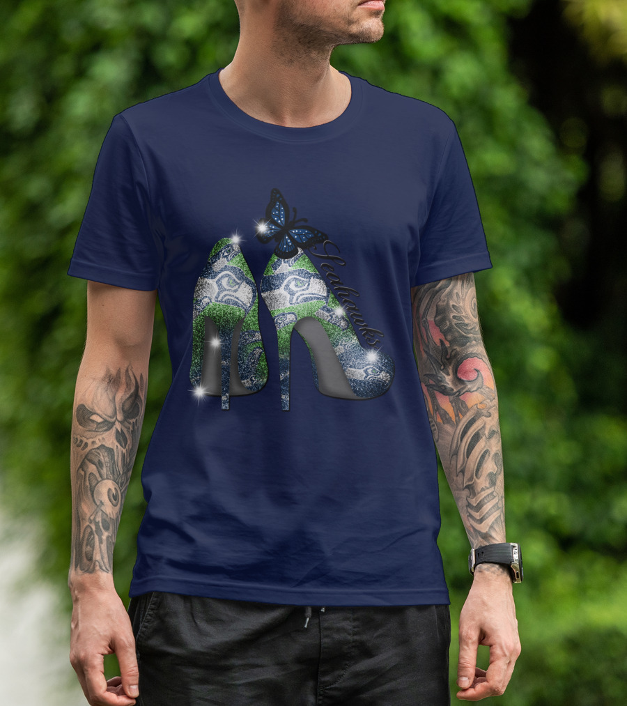 Seattle Seahawks High Heels Butterfly Sparkle T-Shirt