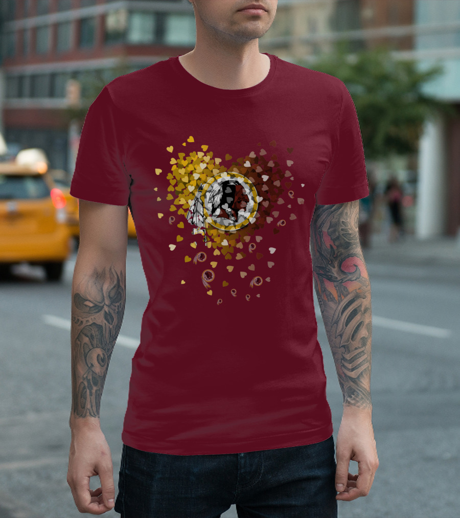 Washington Redskins Heart-Shaped Design With Logo And Colorful Hearts T-Shirt