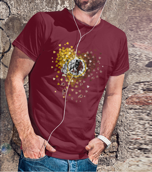Washington Redskins Heart-Shaped Design With Logo And Colorful Hearts T-Shirt
