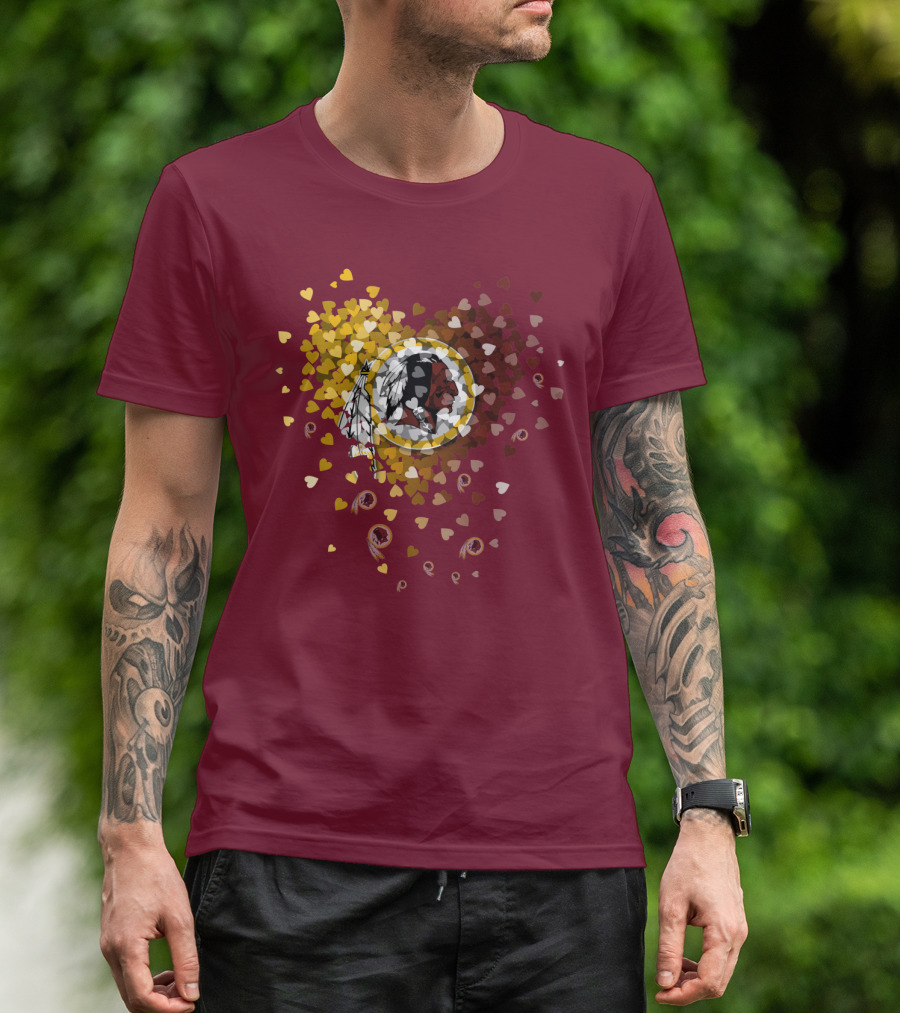 Washington Redskins Heart-Shaped Design With Logo And Colorful Hearts T-Shirt