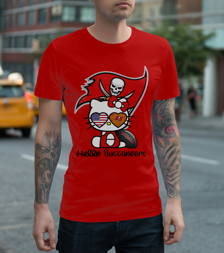 Hello Buccaneers Tampa Bay Buccaneers Football Skull Flag Kitty T-Shirt