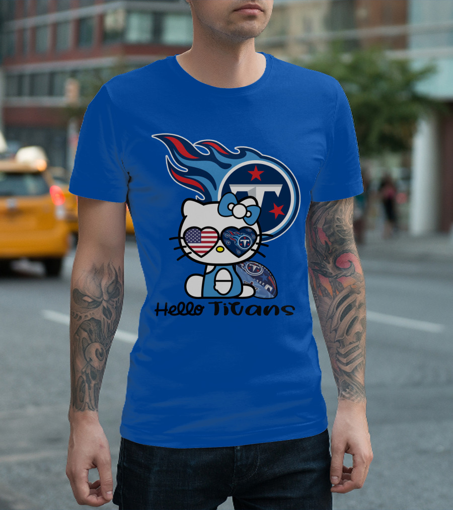 Hello Titans Tennessee Titans Football Kitty With Heart T-Shirt