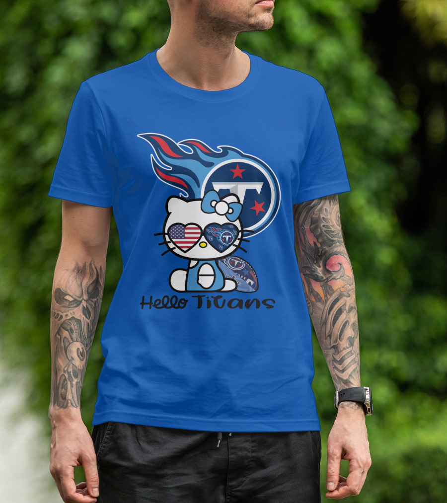 Hello Titans Tennessee Titans Football Kitty With Heart T-Shirt