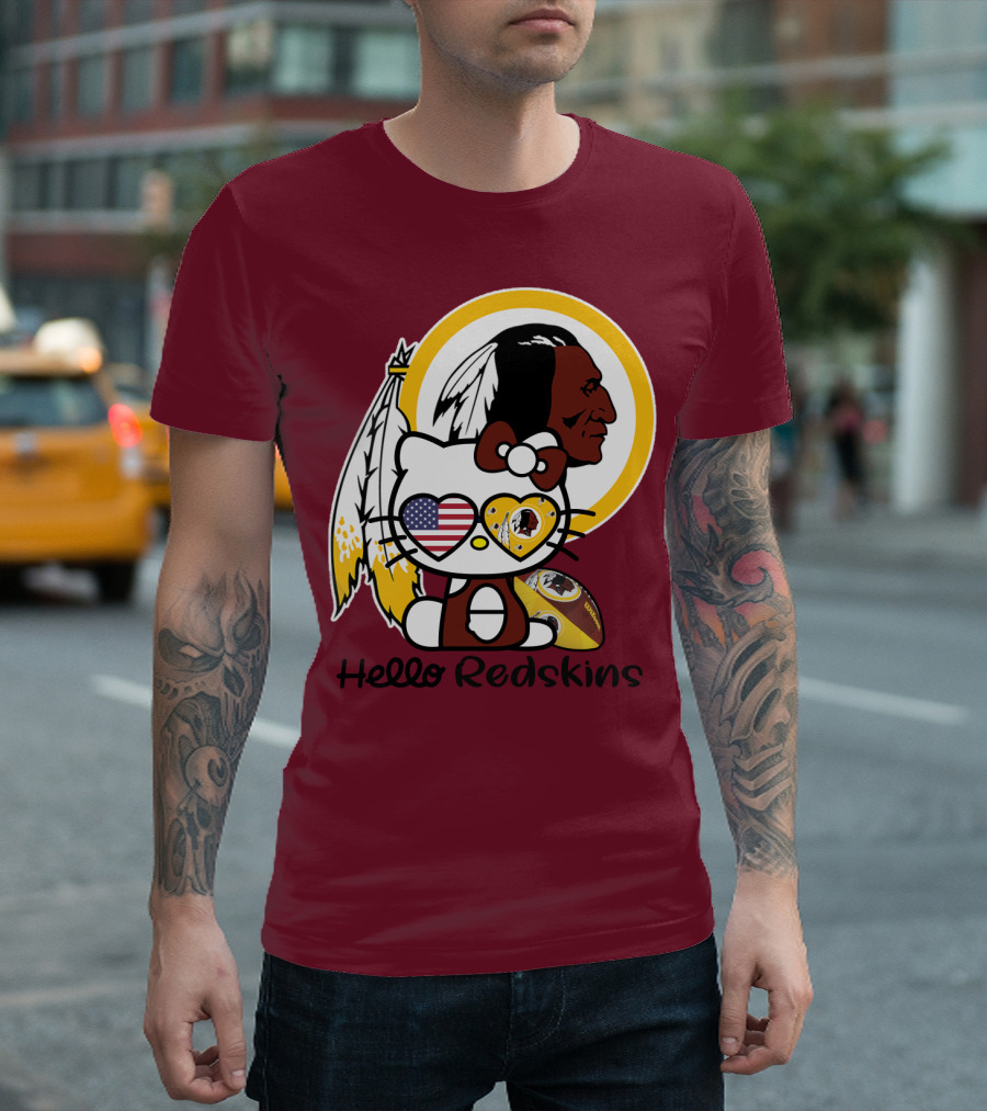 Hello Redskins Icon With Character And Feathers T-Shirt