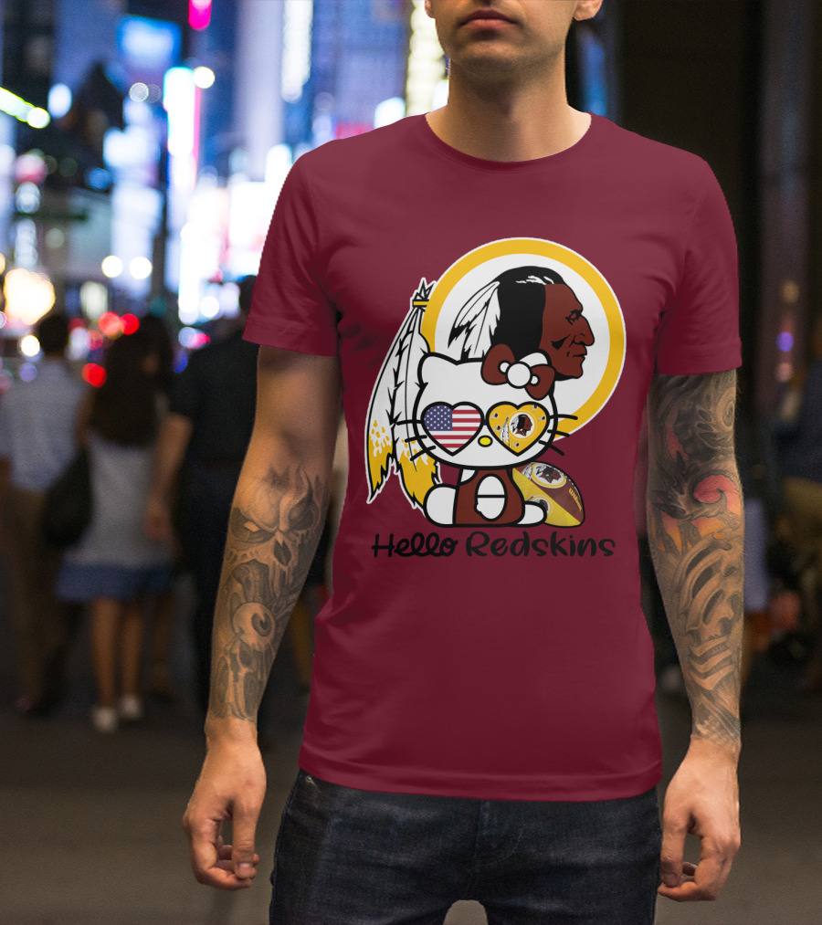 Hello Redskins Icon With Character And Feathers T-Shirt
