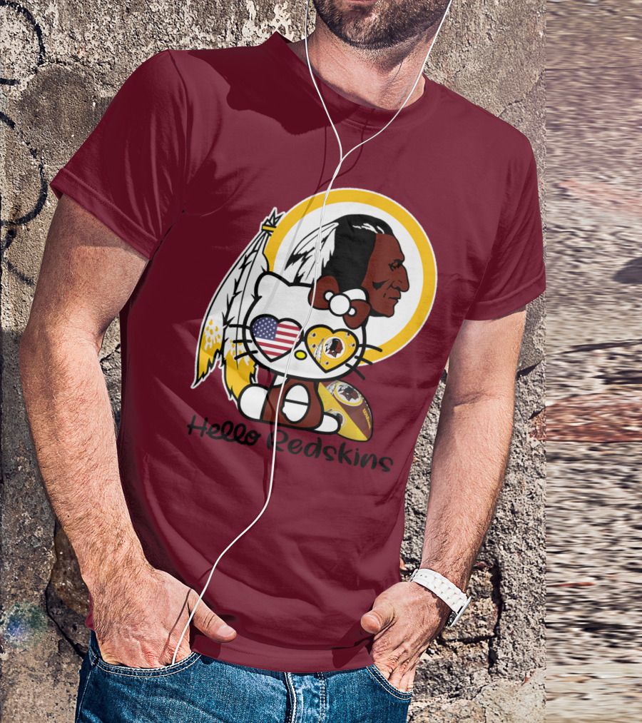 Hello Redskins Icon With Character And Feathers T-Shirt