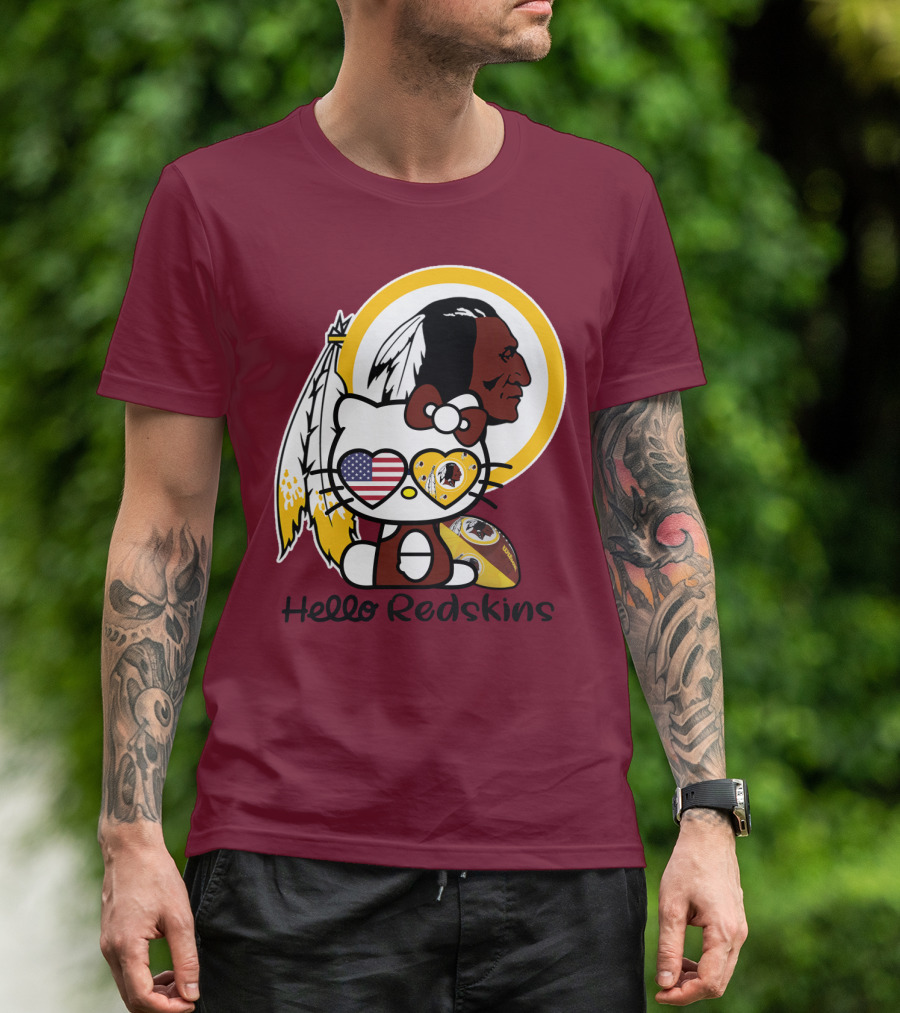 Hello Redskins Icon With Character And Feathers T-Shirt