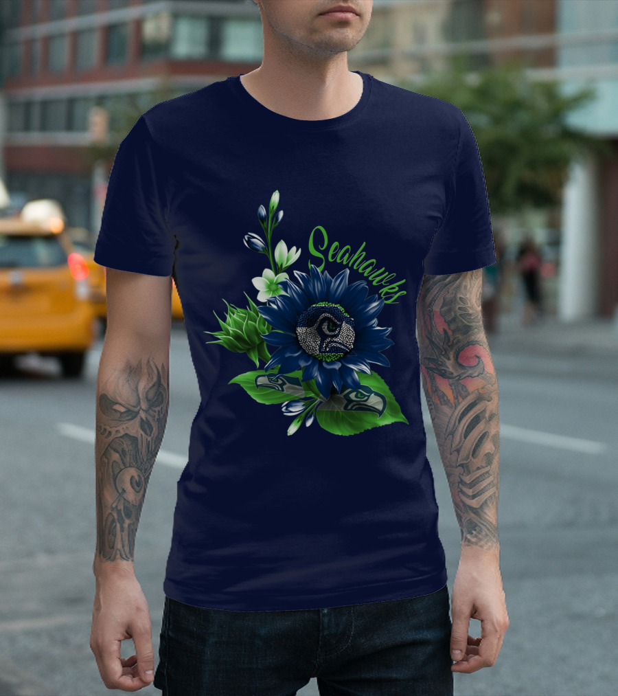 Seahawks Flower Design With Team Logo Elements T-Shirt