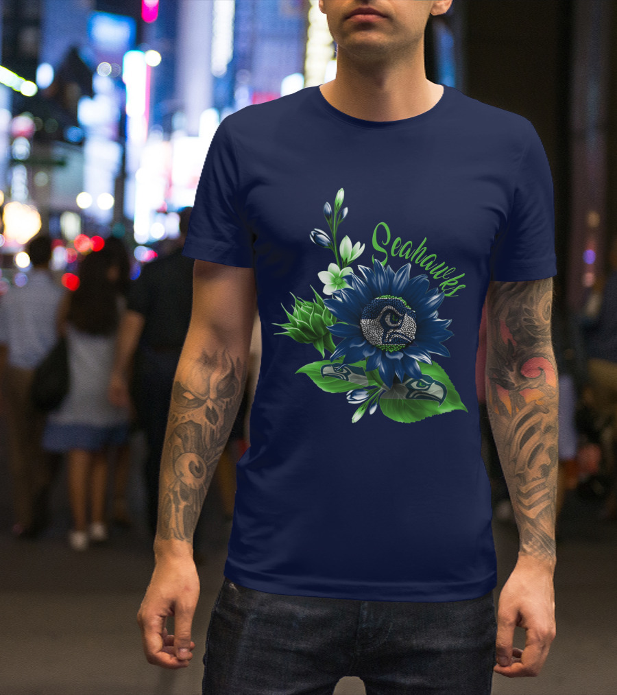 Seahawks Flower Design With Team Logo Elements T-Shirt