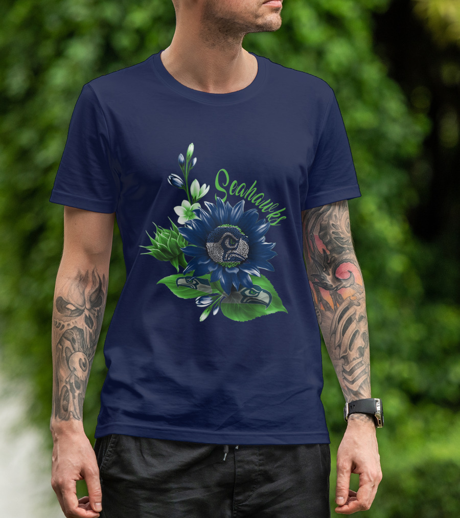 Seahawks Flower Design With Team Logo Elements T-Shirt