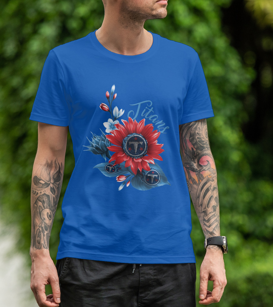 Tennessee Titans Floral Design With Logo Elements T-Shirt