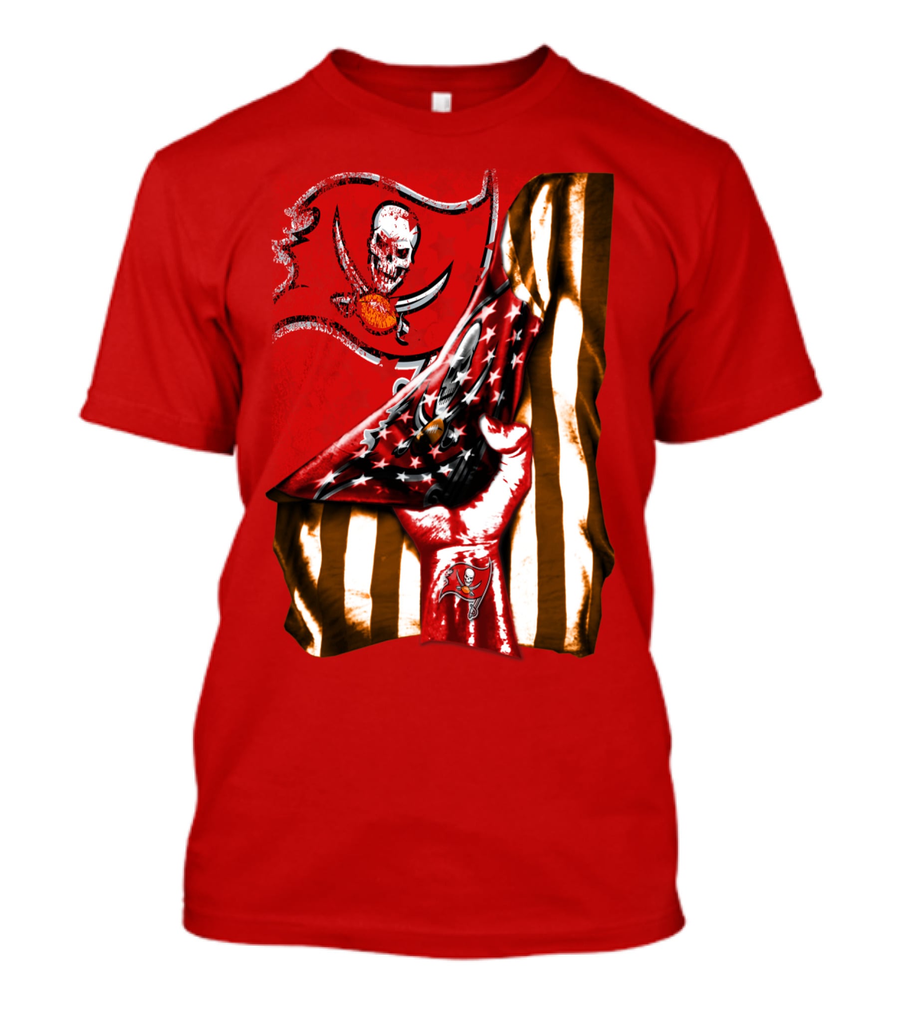 Tampa Bay Buccaneers Skull Flag And Hand With Stars And Stripes T-Shirt