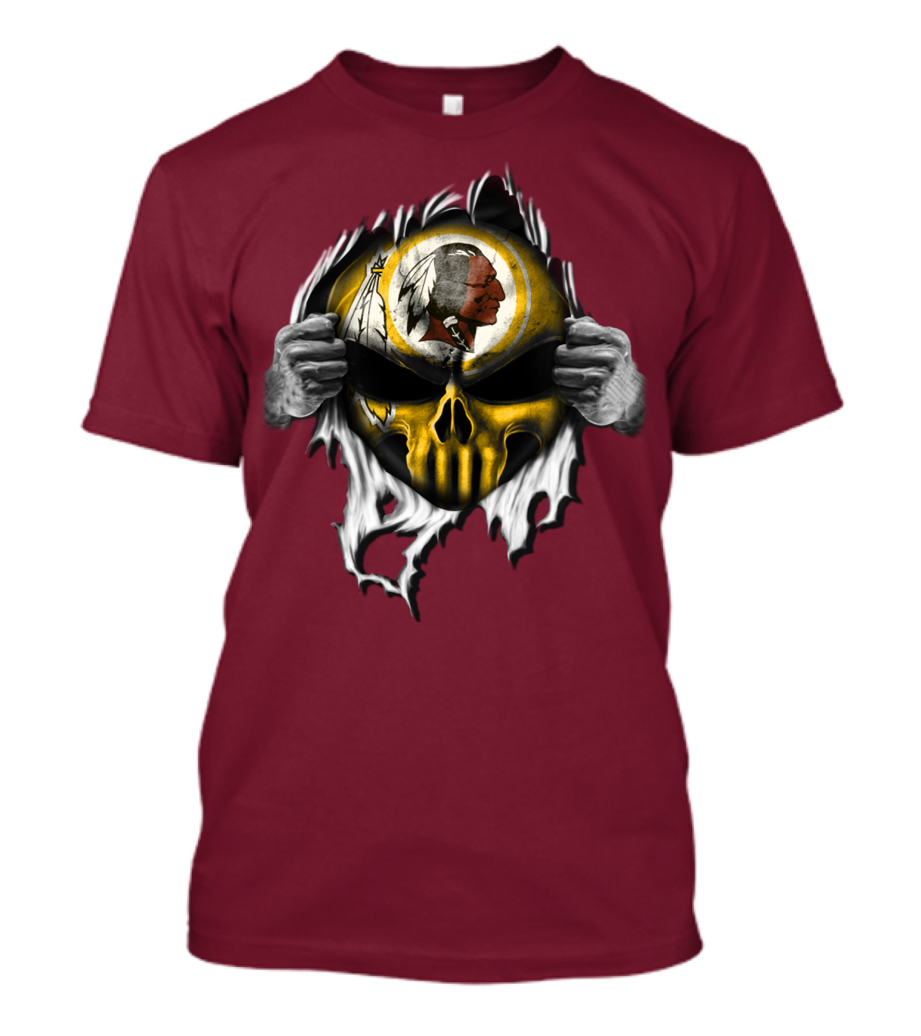 Washington Redskins Skull Face With Hands Peeling设计 T-Shirt