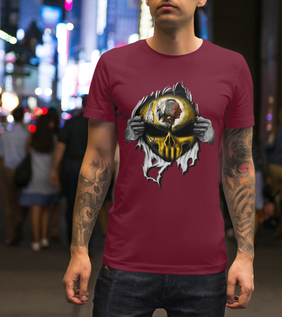 Washington Redskins Skull Face With Hands Peeling设计 T-Shirt