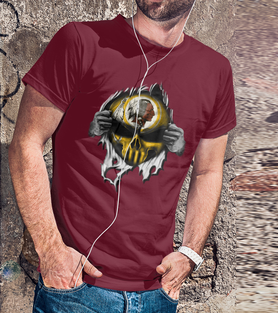 Washington Redskins Skull Face With Hands Peeling设计 T-Shirt