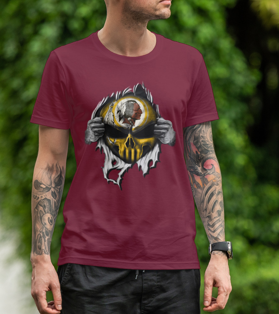Washington Redskins Skull Face With Hands Peeling设计 T-Shirt