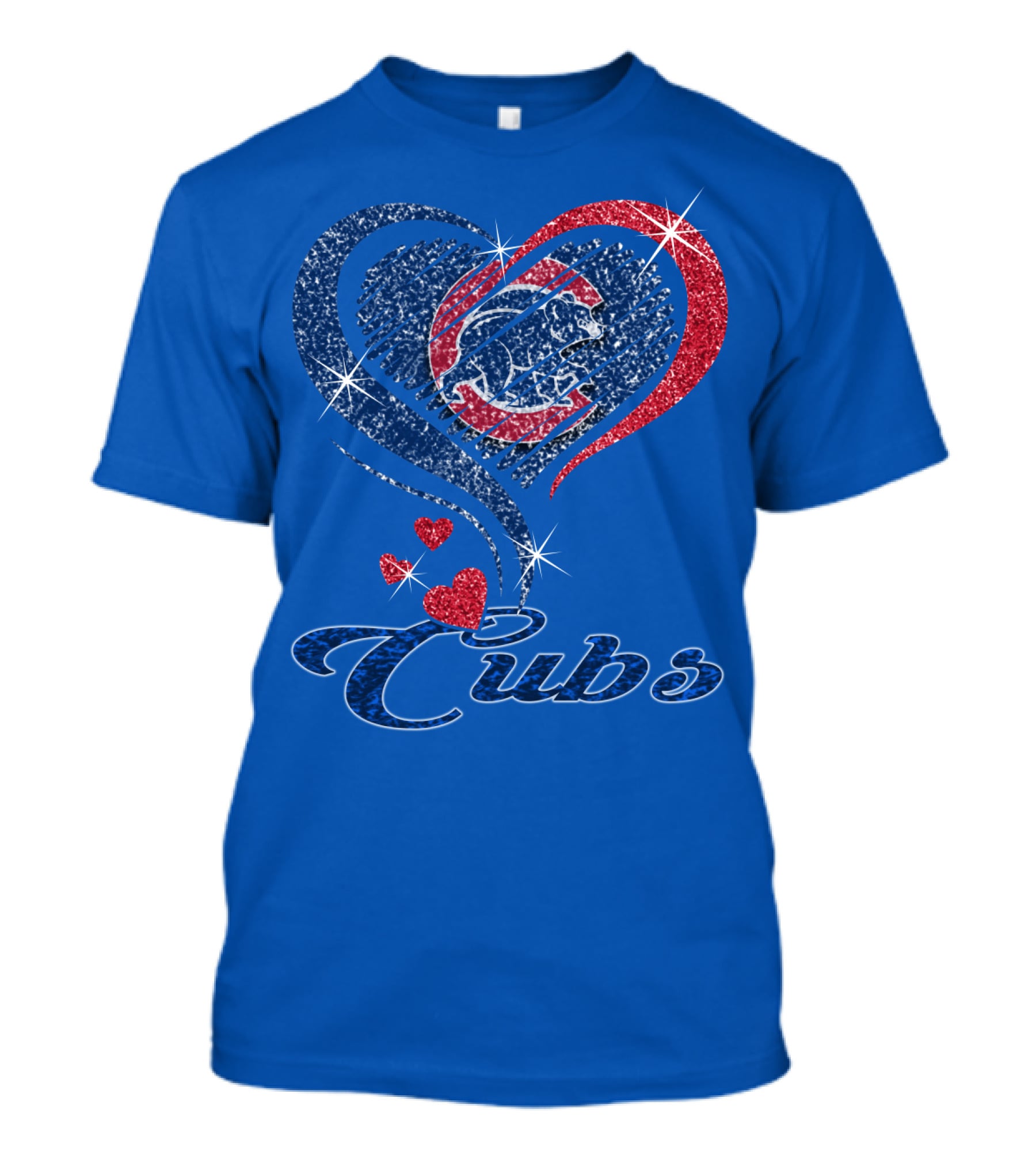 Cubs Sparkling Heart With Chicago Cubs Bear T-Shirt