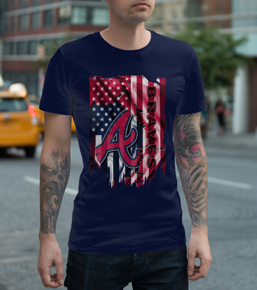Atlanta Braves American Flag Grunge Style T-Shirt
