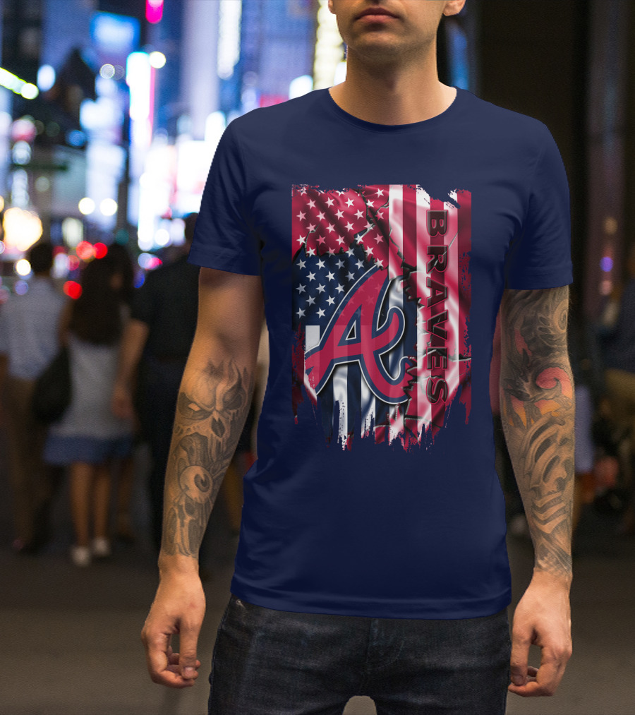Atlanta Braves American Flag Grunge Style T-Shirt