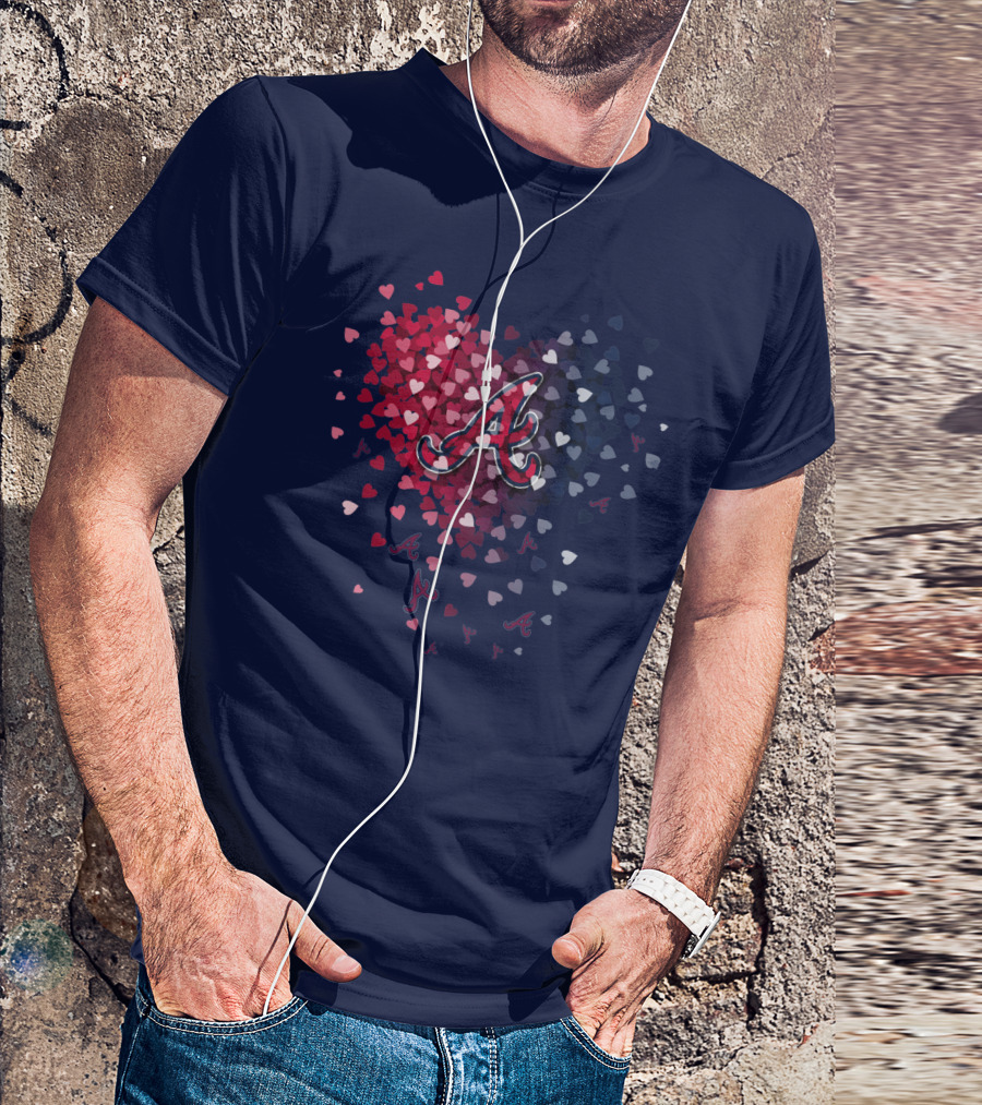 Atlanta Braves Heart Logo With Falling Hearts In Red And Blue T-Shirt