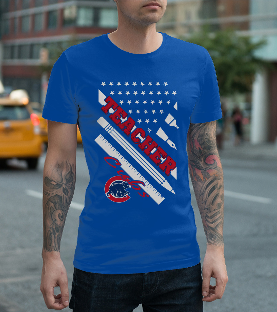 Teacher Cubs American Flag Baseball T-Shirt
