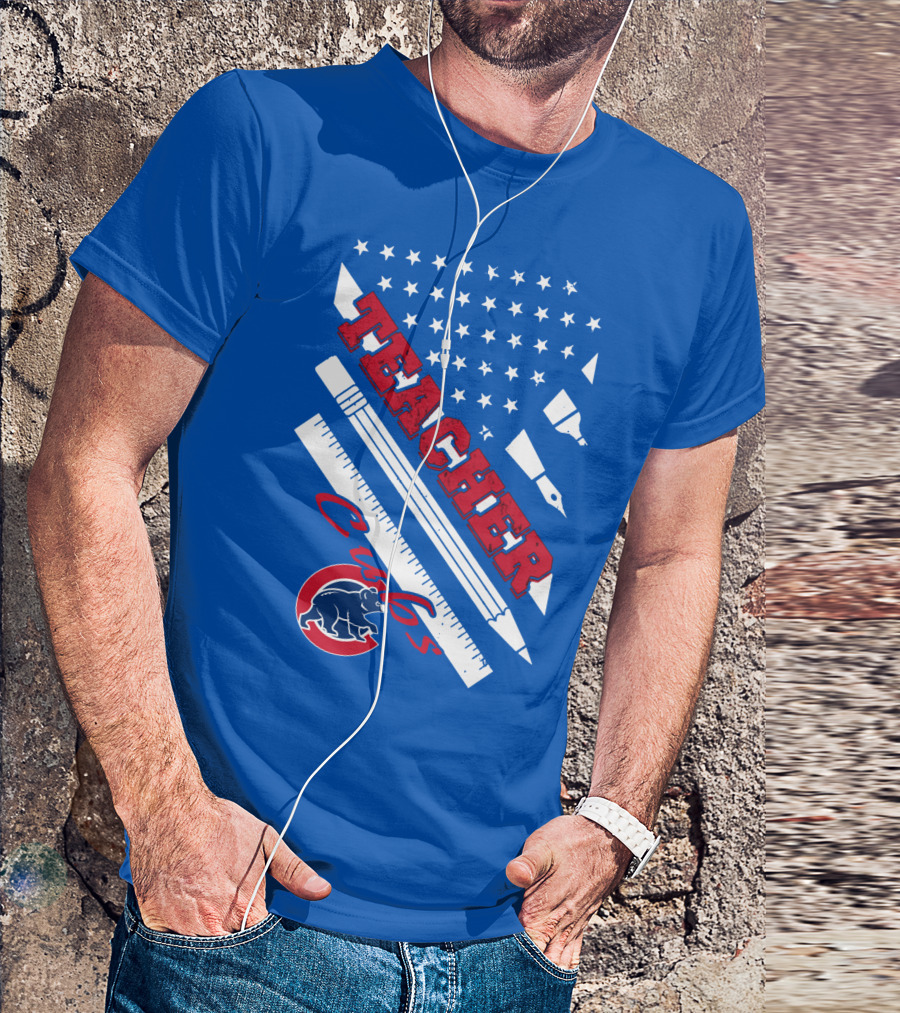 Teacher Cubs American Flag Baseball T-Shirt