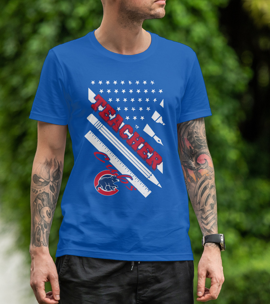 Teacher Cubs American Flag Baseball T-Shirt