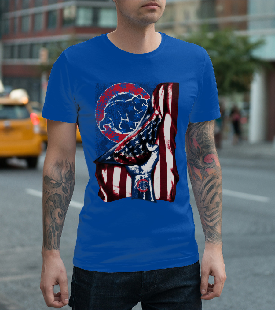 Chicago Cubs American Flag Bear Logo Fist T-Shirt