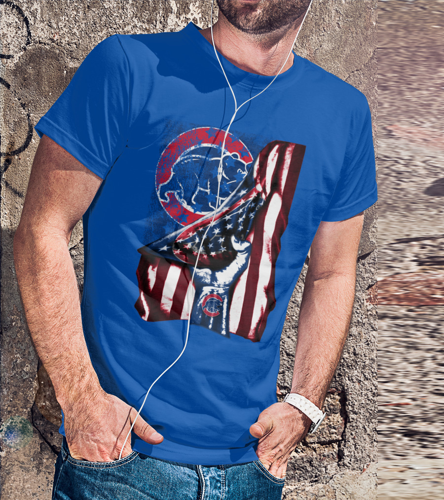 Chicago Cubs American Flag Bear Logo Fist T-Shirt