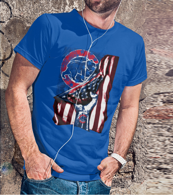 Chicago Cubs American Flag Bear Logo Fist T-Shirt