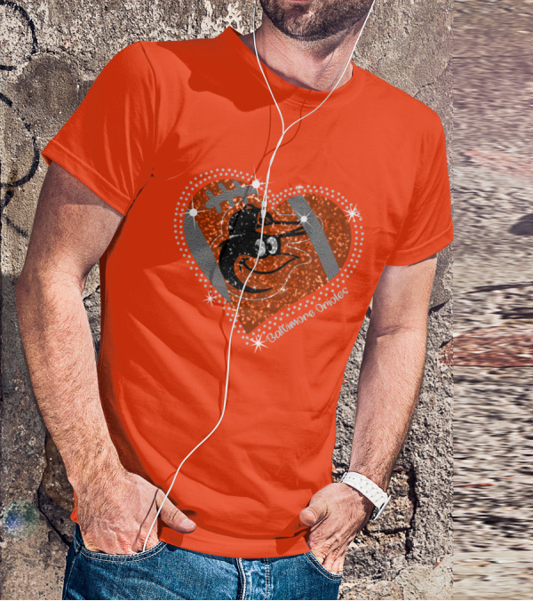 Baltimore Orioles Sparkling Heart And Baseball T-Shirt
