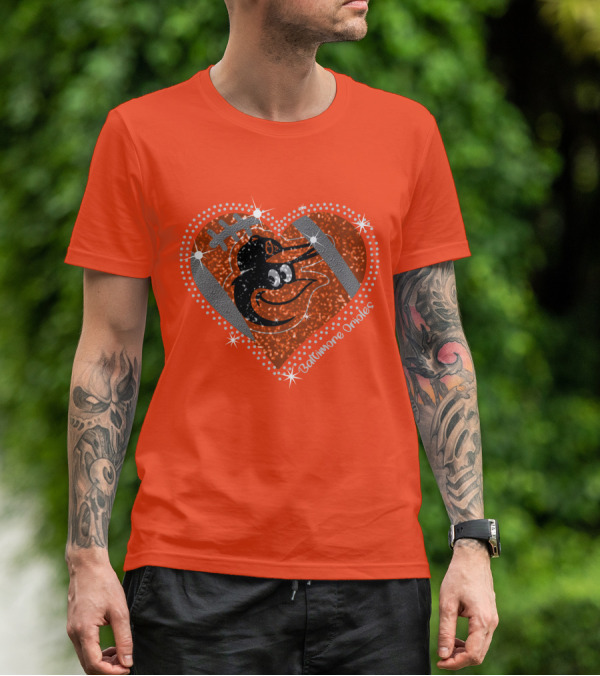 Baltimore Orioles Sparkling Heart And Baseball T-Shirt