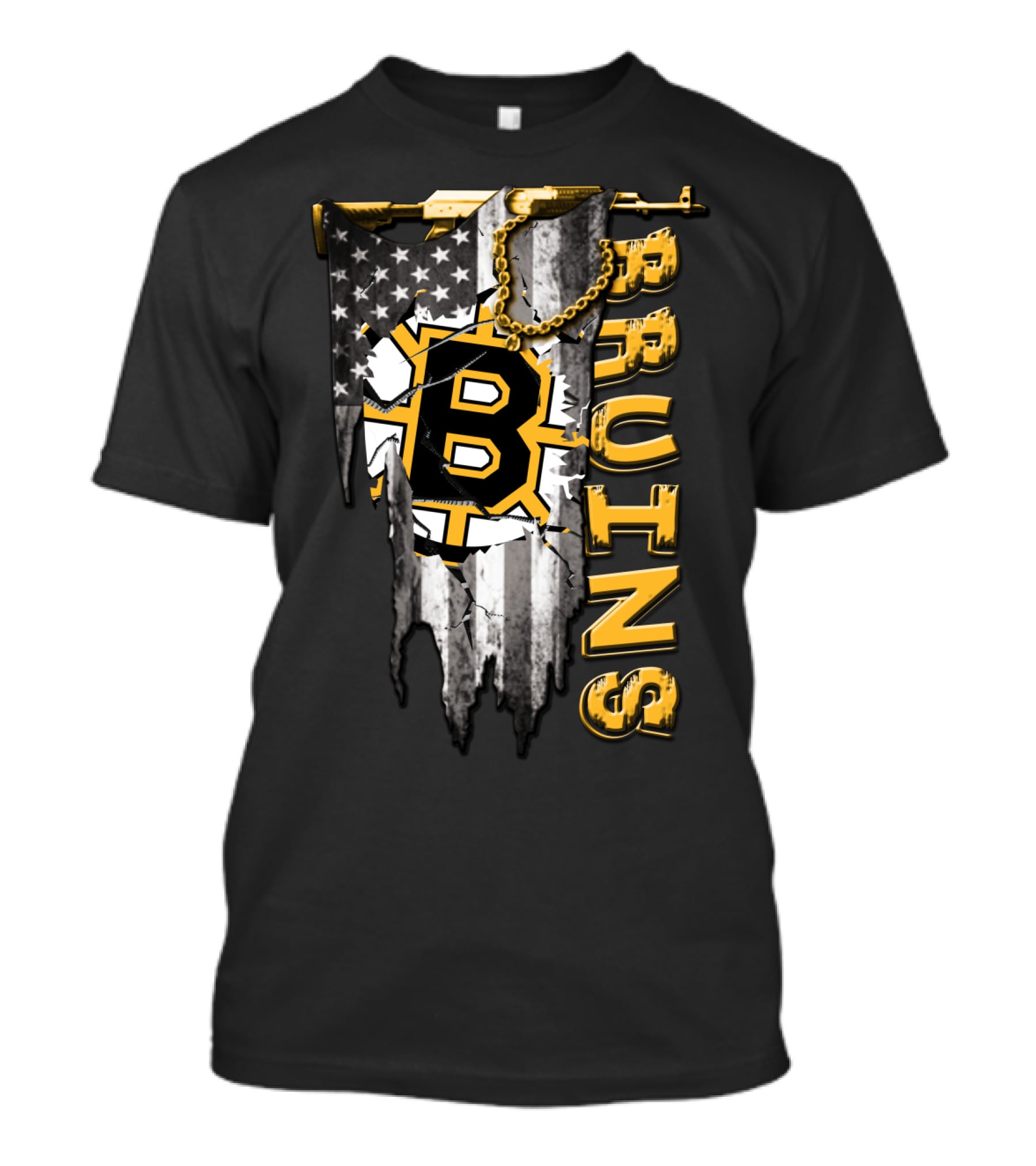 Boston Bruins American Flag Distressed Style T-Shirt