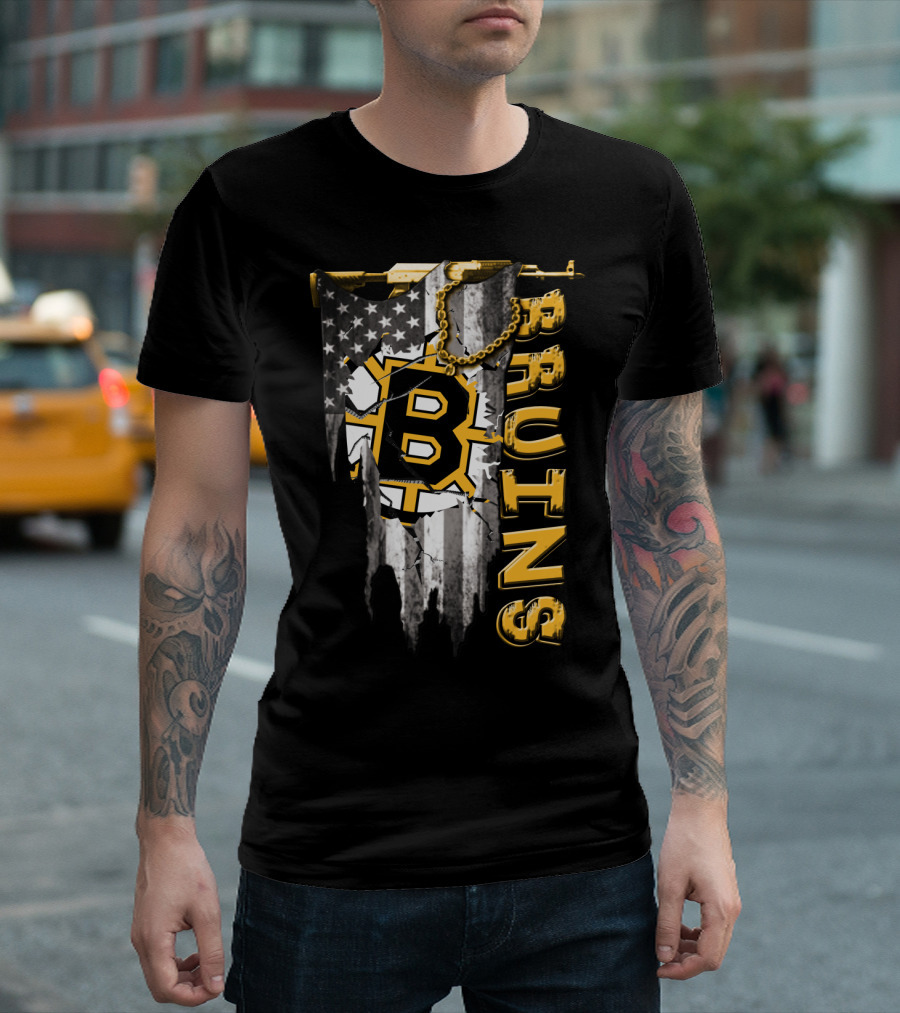 Boston Bruins American Flag Distressed Style T-Shirt