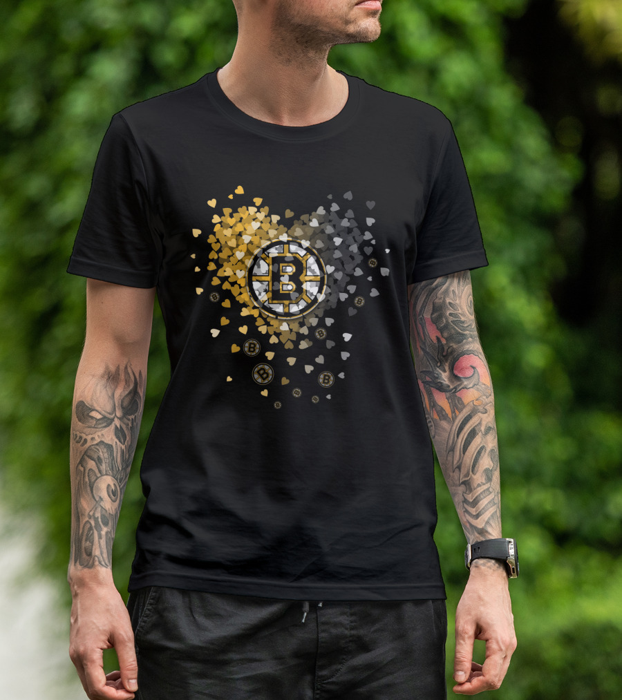 Boston Bruins Heart-Inspired Logo And Symbol Design With Colorful Hearts T-Shirt