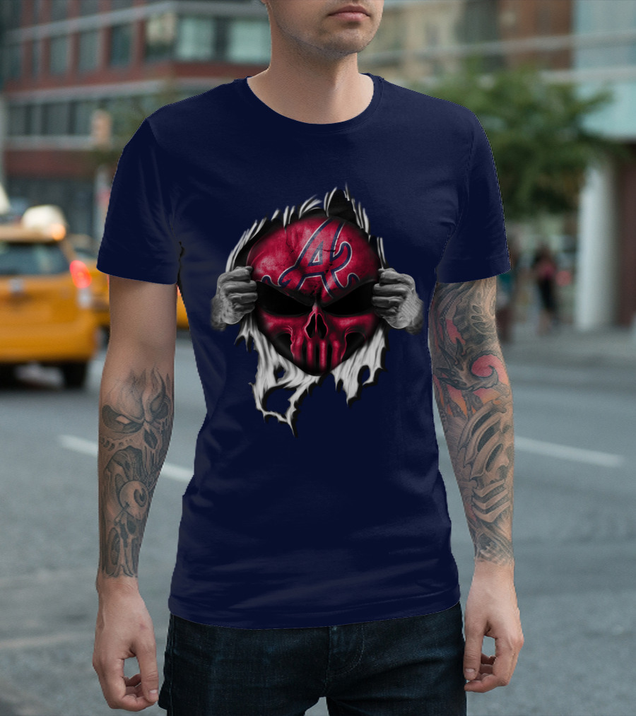 Atlanta Braves Skull Logo Ripped T-Shirt