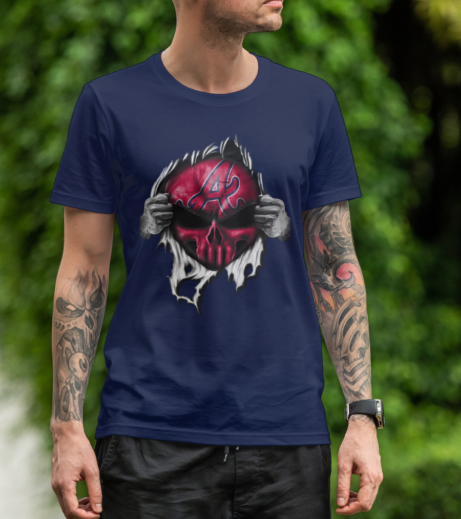 Atlanta Braves Skull Logo Ripped T-Shirt