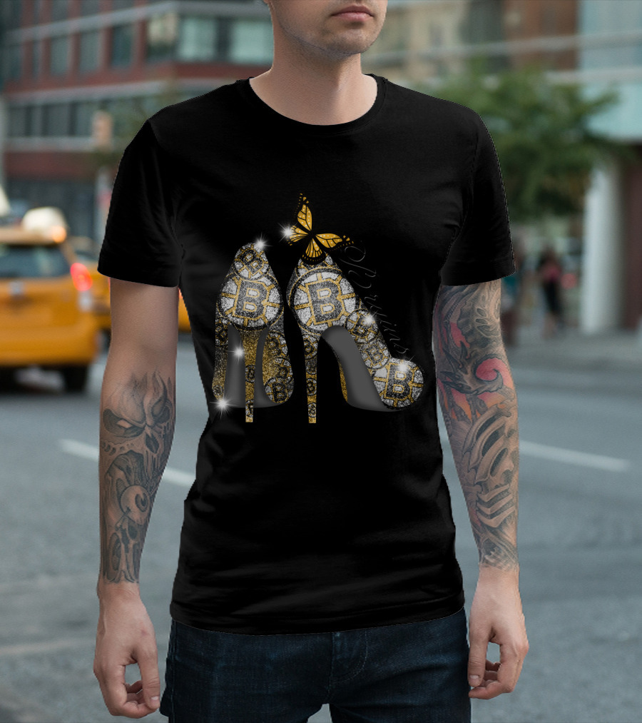 Boston Bruins Glittering Heels With Butterfly Accent T-Shirt