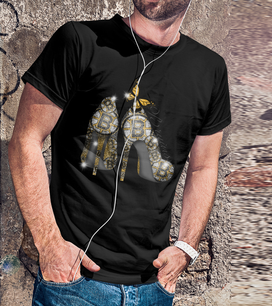 Boston Bruins Glittering Heels With Butterfly Accent T-Shirt